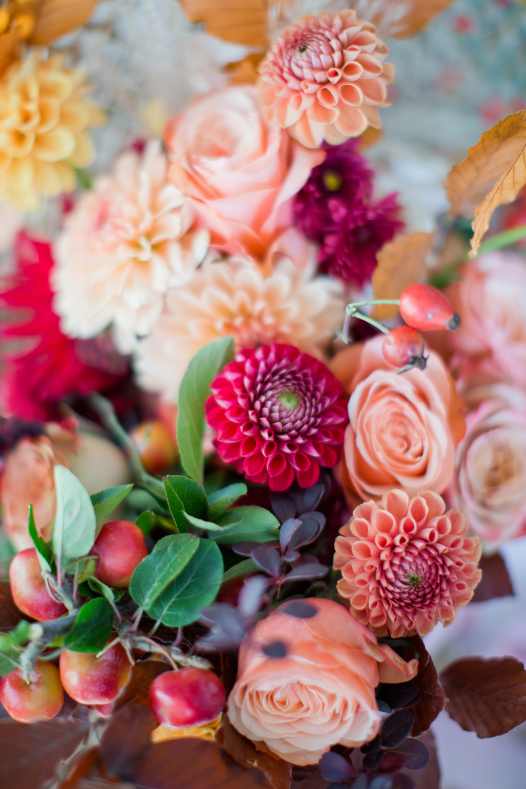 Autumn wedding bouquet with ribbons